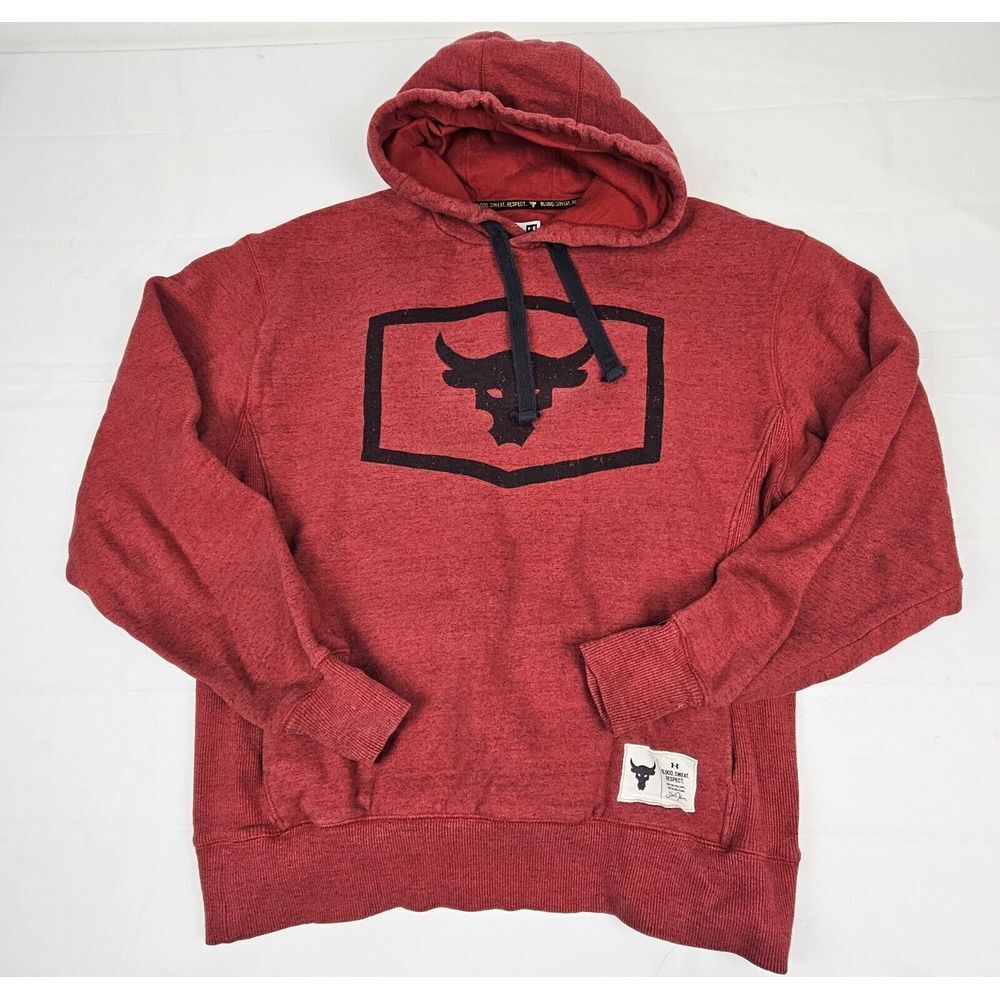 Under Armour Project Rock Hoodie Men's Size Medium.‎ Red/Black Terry Sweatshirt